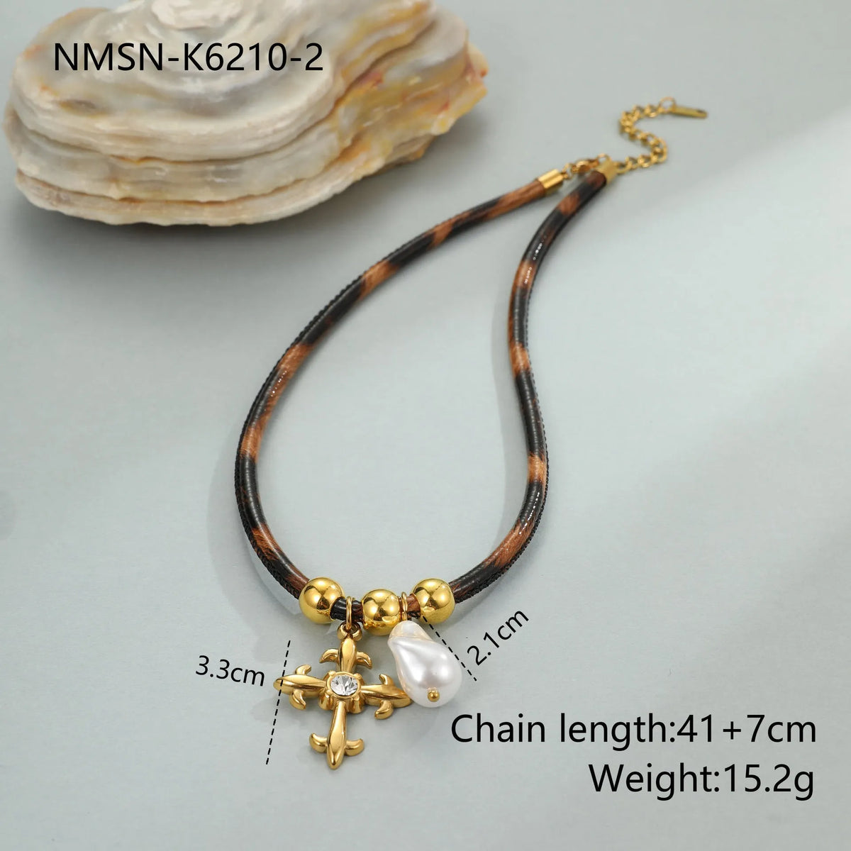 Women's leopard geometric stainless steel necklace with 18K gold electroplating