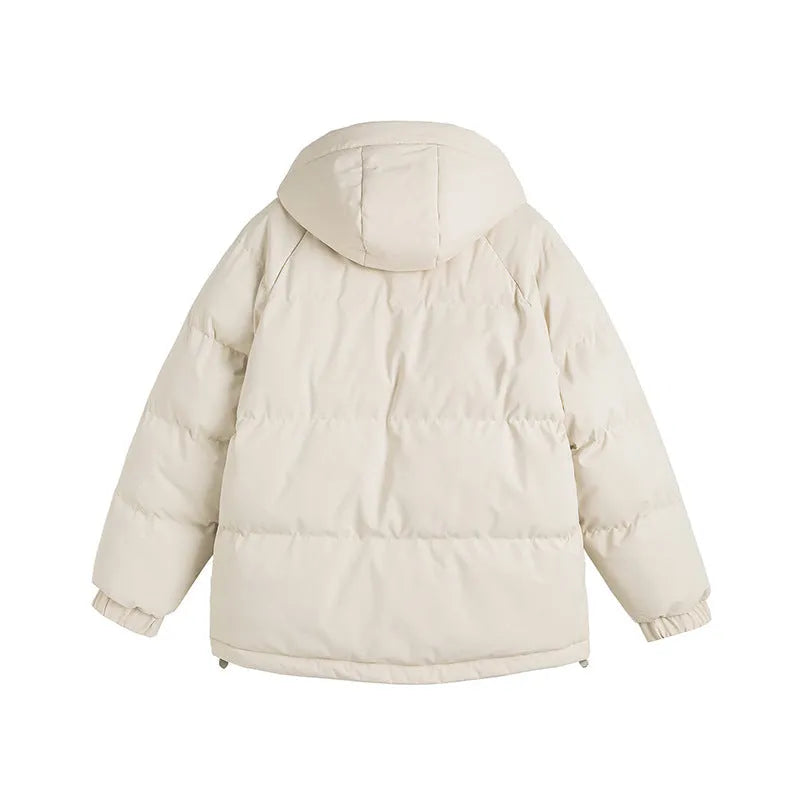 Winter loose fit cotton-padded coat in cardigan style with side seam pockets