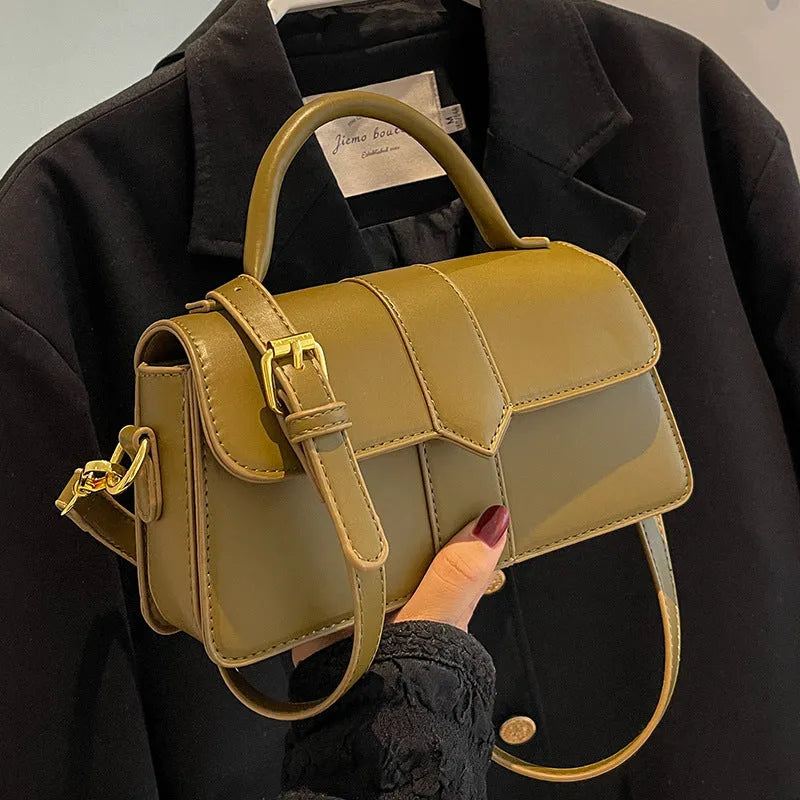 Women's PU messenger bag in horizontal square shape with file organisation internal structure