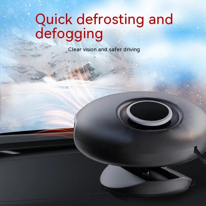 Black ABS car warm air blower heater with cable for 12V or 24V defrosting and demisting.