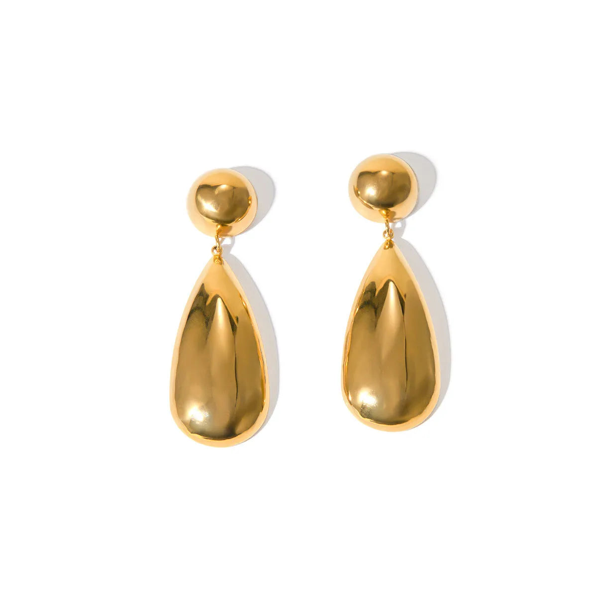 Gold stainless steel water drop hemisphere earrings with geometric design
