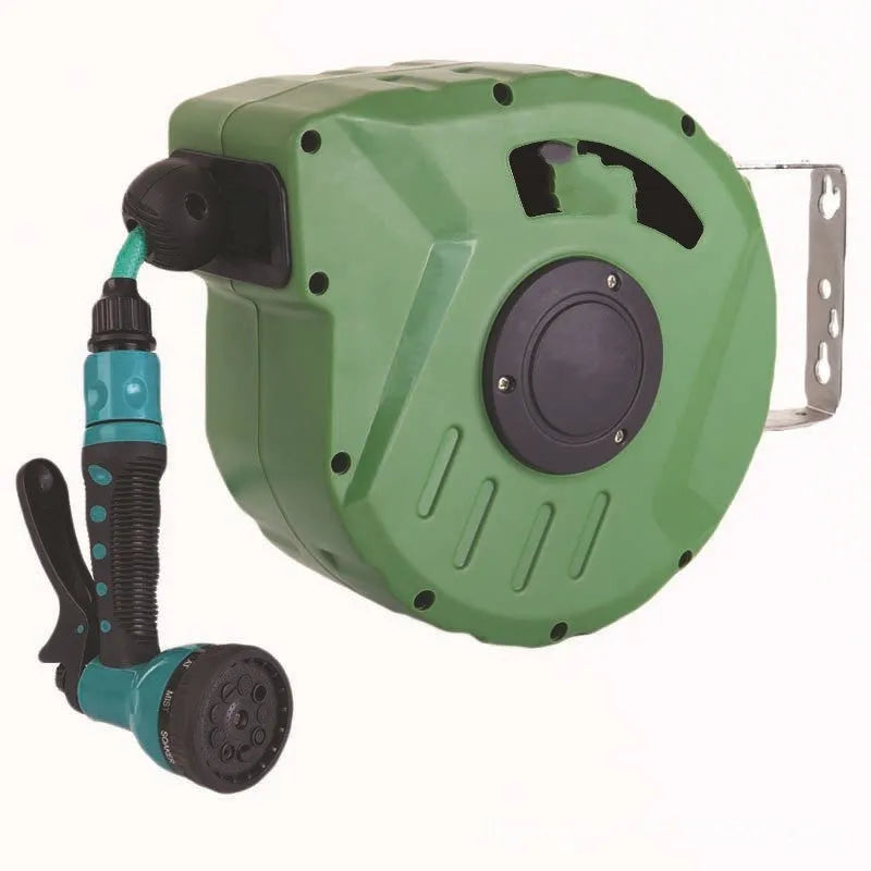 Grey automatic retractable hose reel with 10m PVC pipe for car washing and gardening