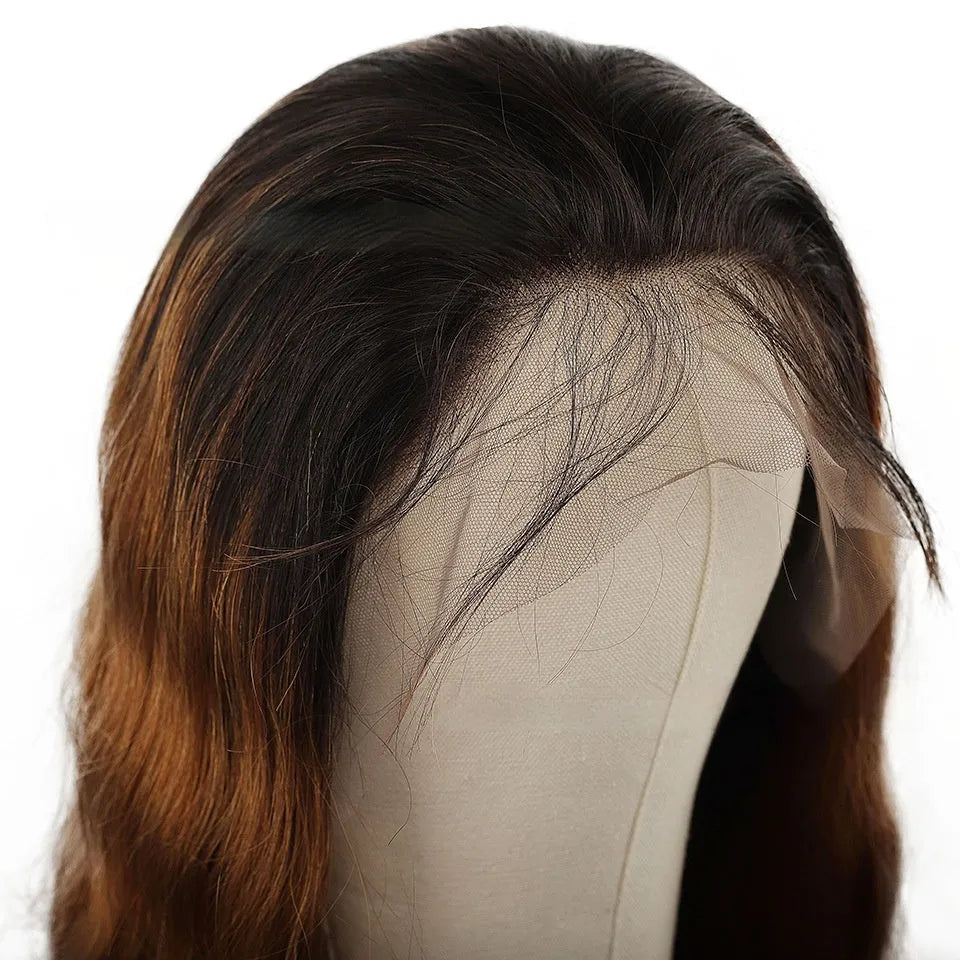 Real human hair gradient lace front wig in Ruili style on a former lace head cap mannequin.