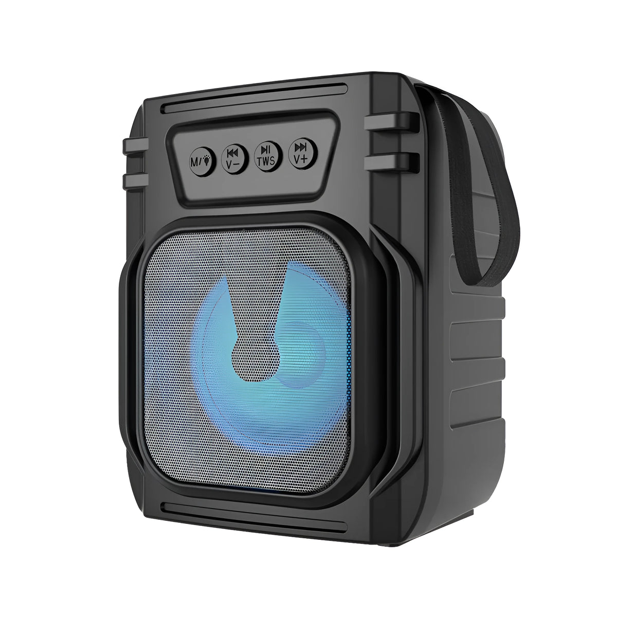 Compact portable Bluetooth speaker in colour 3107 with USB charging cable, showing dimensions of 110mm x 87mm x 137mm.
