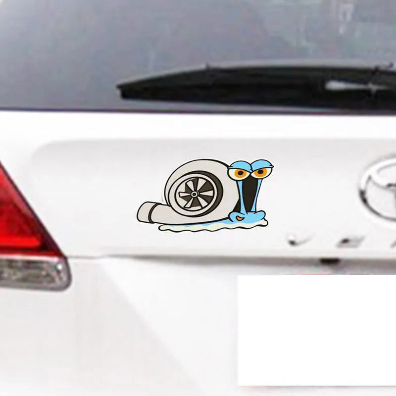 Cartoon snail reflective car sticker for bumper decoration, 12cm by 8cm.