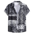 Men's slim fit Hawaiian short sleeve shirt with digital print pattern on elastic polyester fabric