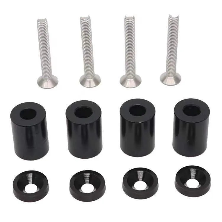 Aluminium machine cover pad height sheet kit with screws, nuts, and washers in red, blue, and black colours.