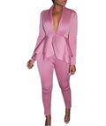 Women's ruffled top and pencil pants business uniform set in various colours