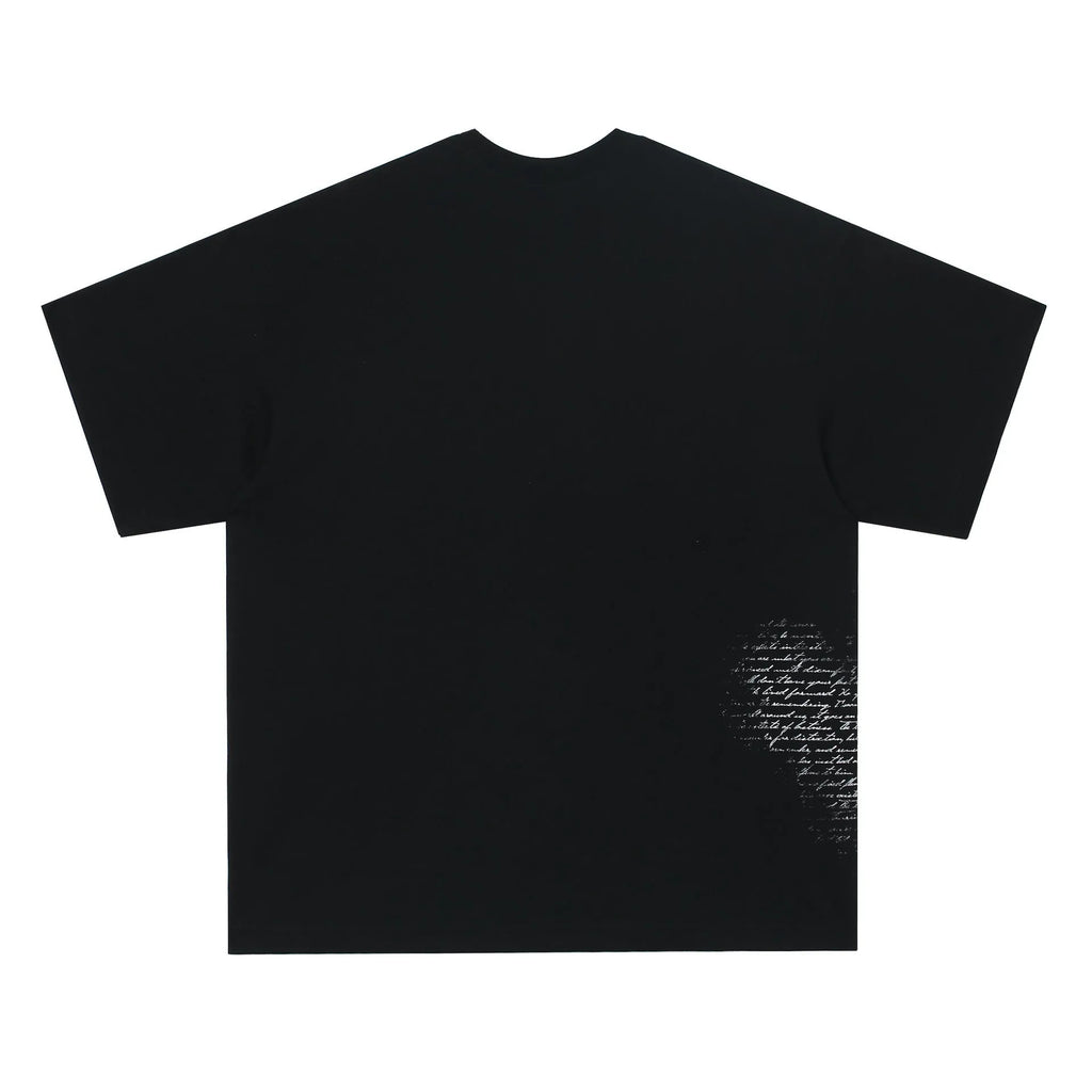 White and black pure cotton T-shirt with short sleeves and a retro Hip Hop Gothic letter pattern design.