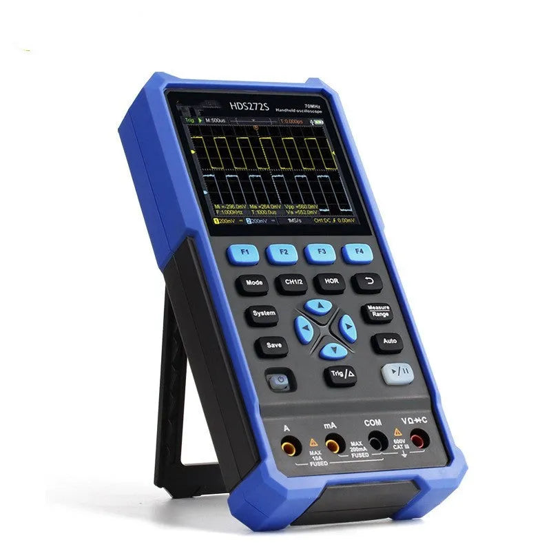 Owon HDS272 handheld digital oscilloscope with testing probes and accessories for automotive electronics repair