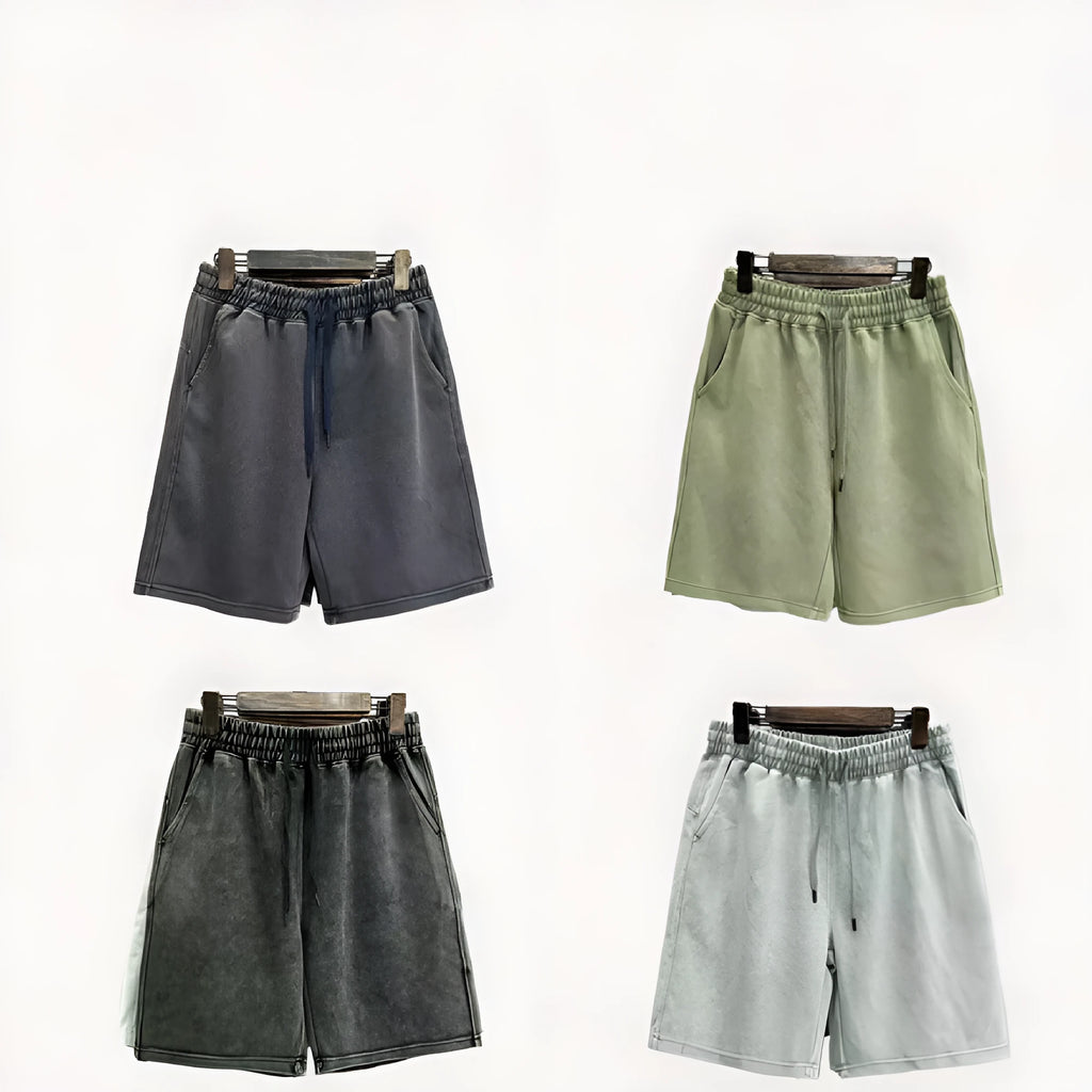 Men's cotton distressed shorts in straight leg cut with loose casual fit