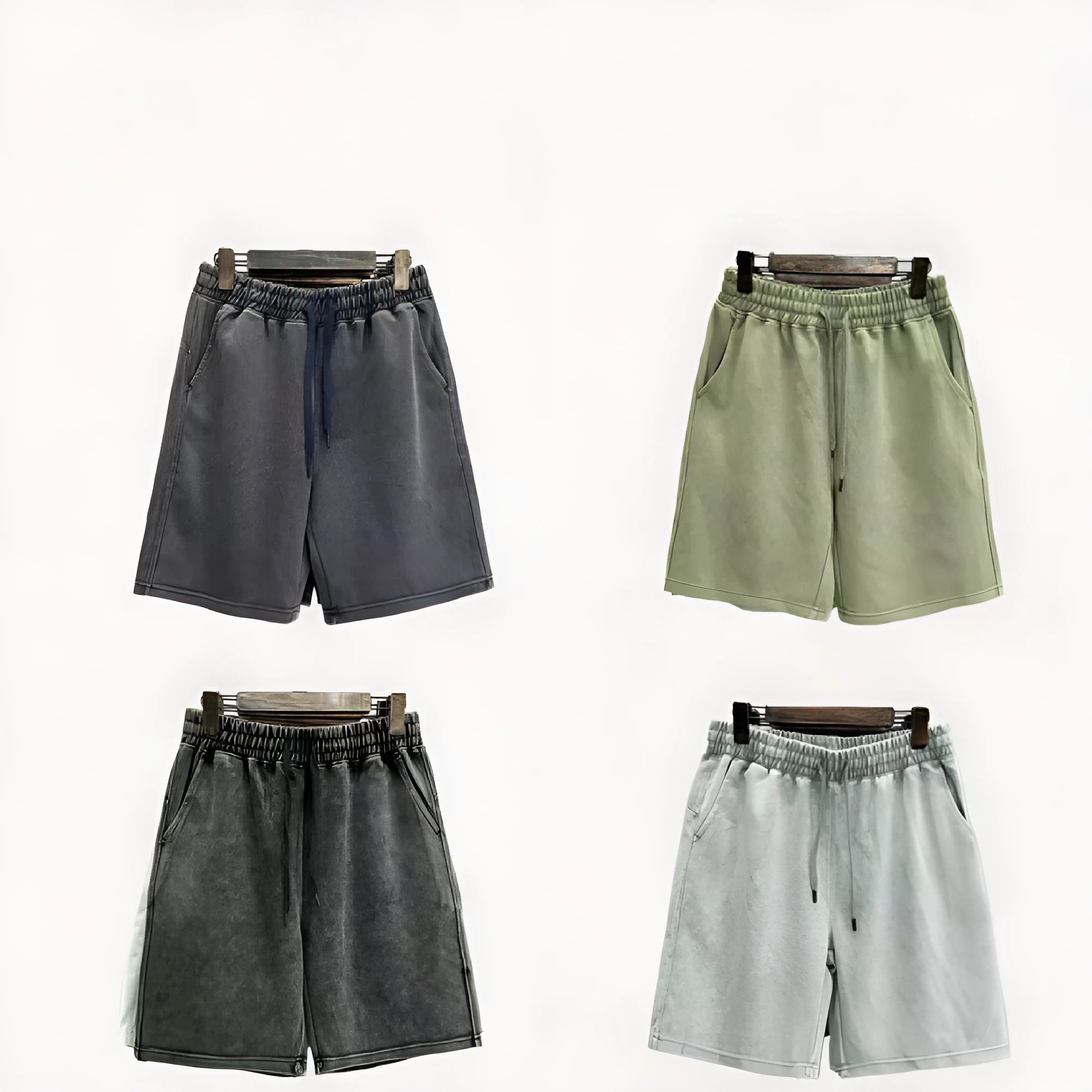 Men's cotton distressed shorts in straight leg cut with loose casual fit