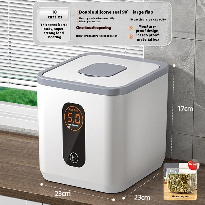 Gray sealed rice jar with insect-proof and moisture-proof lid available in 10kg 20kg and 30kg sizes