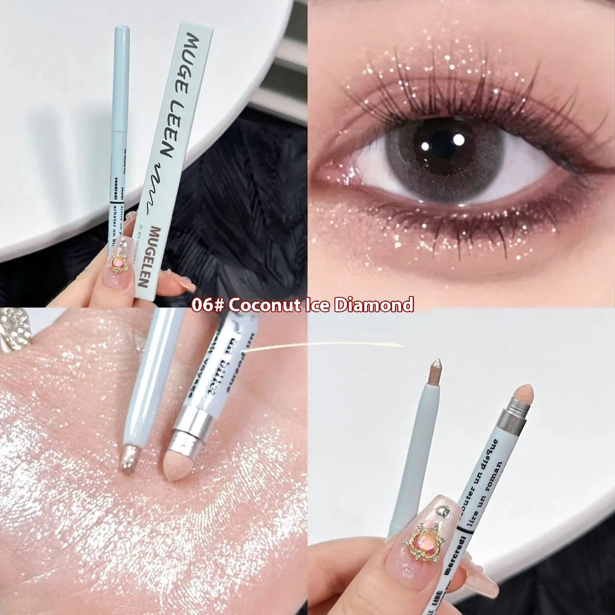 2-in-1 waterproof highlight eyeliner pen in 15 colours including beige pink gold purple
