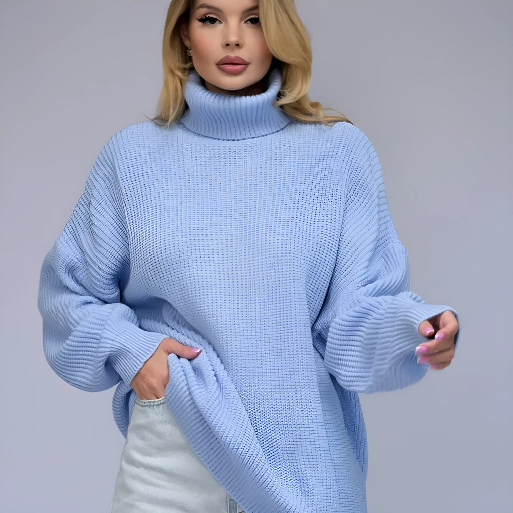 Women's high neck pullover sweater in imitation cashmere polyester available in six solid colours