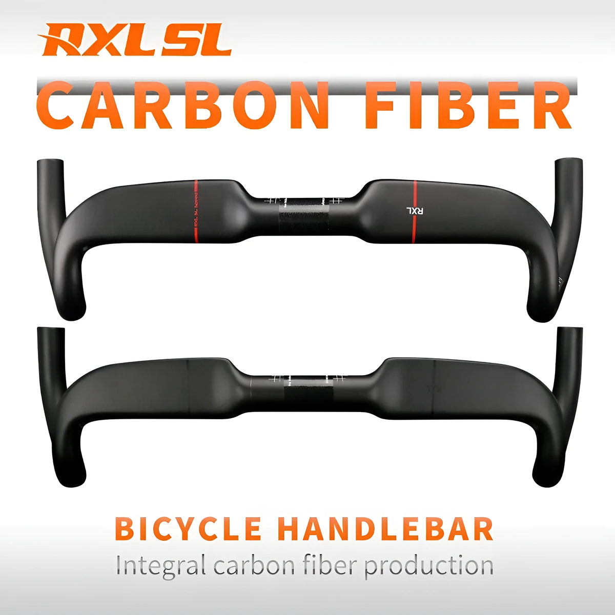 Carbon fibre road bike handlebar in red or black with double line pattern, shown in 400mm 420mm and 440mm widths.