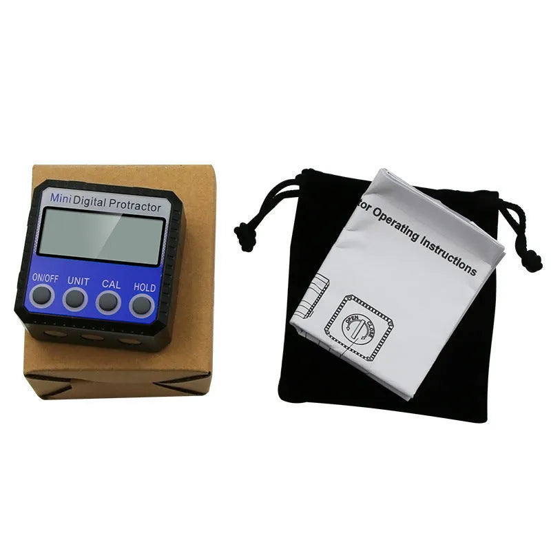 Blue digital inclinometer 52x52x28mm with magnetic base and flip design