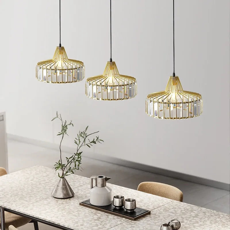 Modern crystal chandelier ceiling light in black or gold with LED full-spectrum lighting
