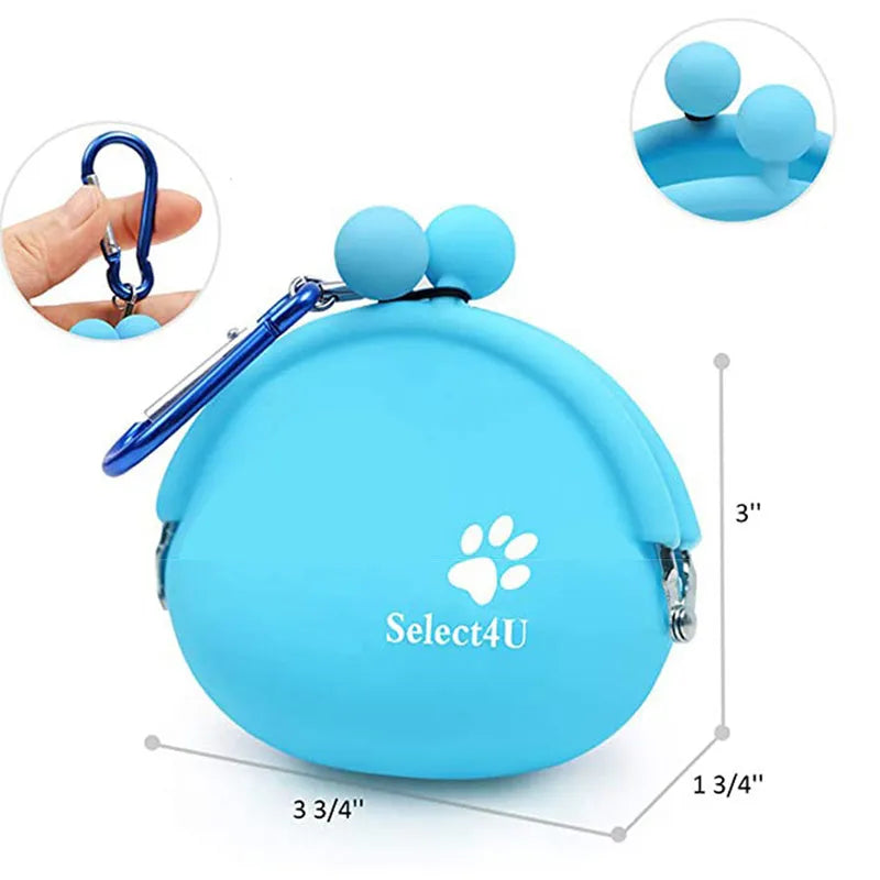 Yellow silicone dog training treat waist bag with hook-and-loop closure, shown with treats.