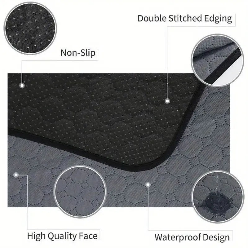 Two neutral coloured washable dog pee pads showing grey and tan options in different sizes
