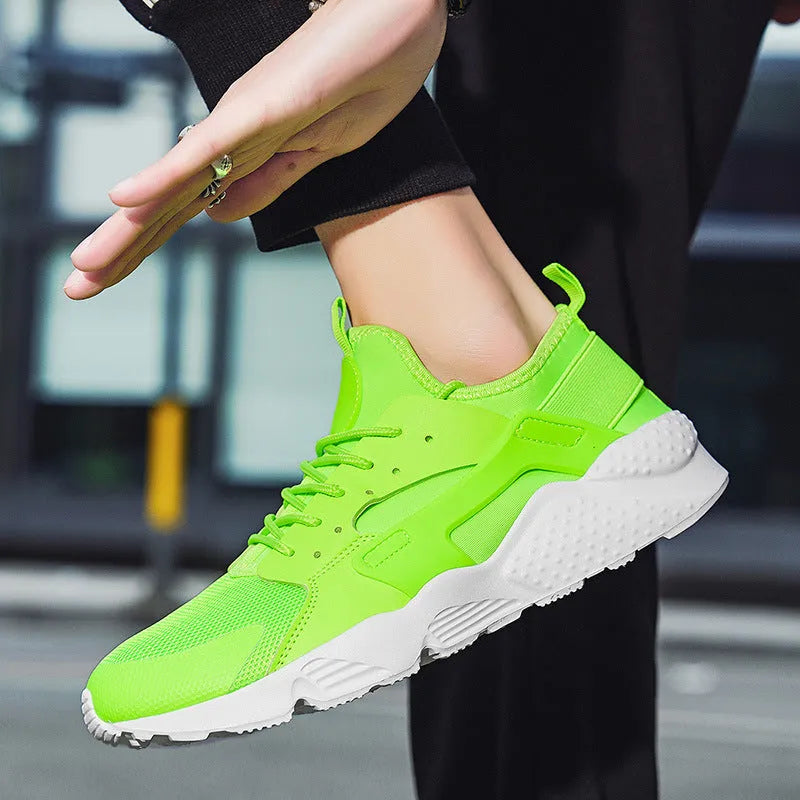 Men's green mesh casual shoes with cross straps and flat heel design