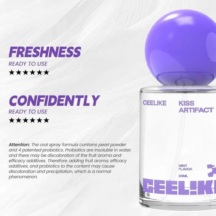 A 20ml probiotics oral care spray bottle with a spray cap, shown with its compact dimensions.