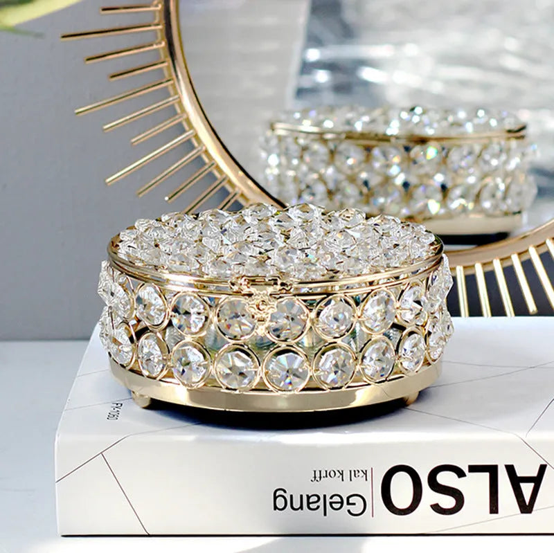 European style metal jewelry storage box with French gold finish