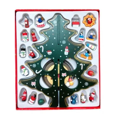 Hand painted wooden Christmas tree desktop decoration in red or green colour