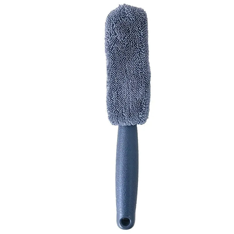 29cm long handle microfiber tyre brush for car wheel cleaning in blue colour