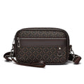 Men's black geometric pattern PU leather messenger bag with horizontal design and large capacity
