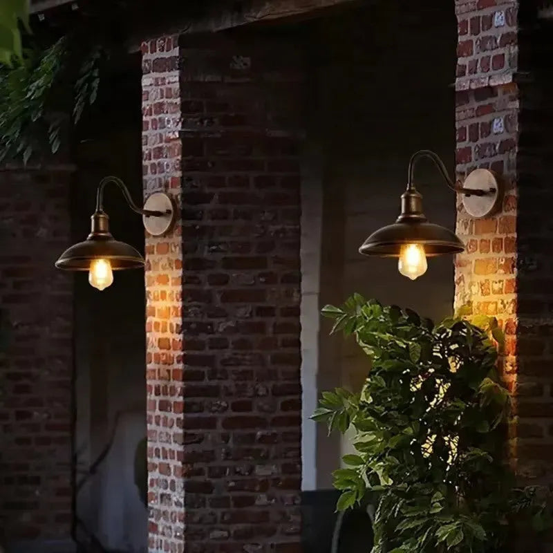 Retro villa courtyard wall lamp in silver or copper finish with modern simplicity design