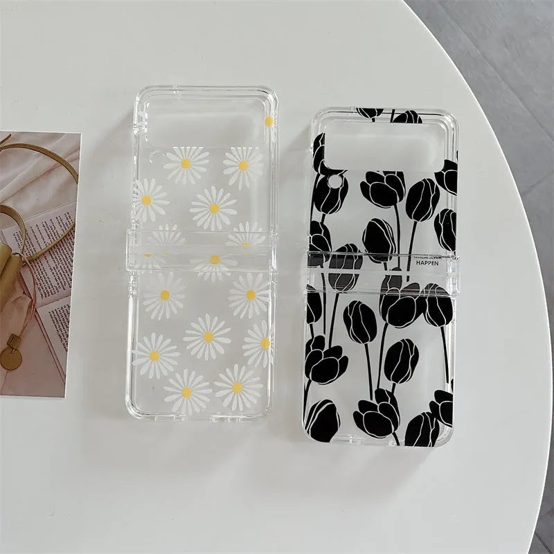 Samsung Galaxy Z Flip flower phone case protector in daisy and tulip colours