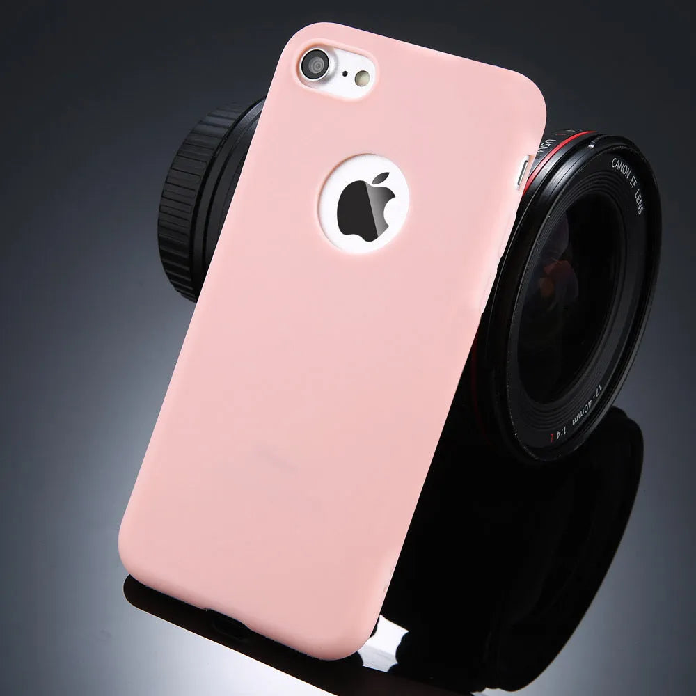Soft plain silicon TPU phone case for iPhone in candy colours: blue, pink, red, green, black, navy blue.