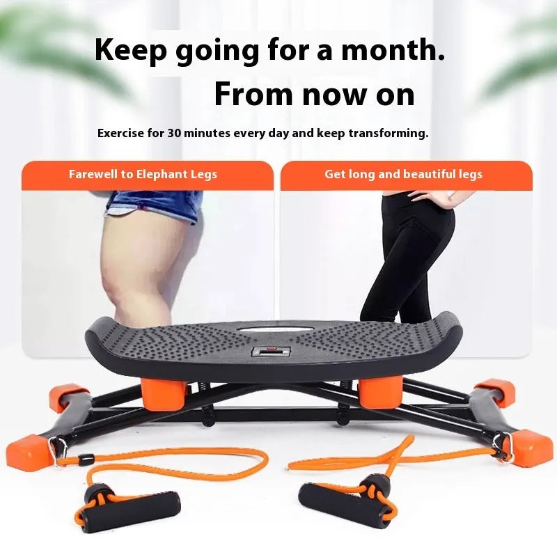 Black mini fitness skiing machine JS101A model with elastic hand straps for home exercise