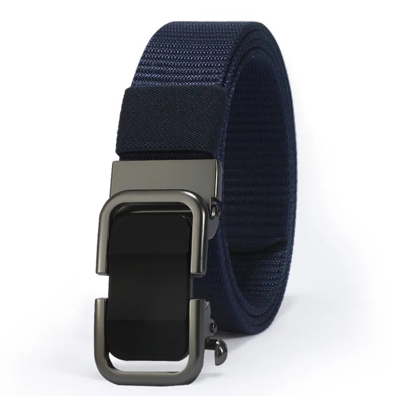 Toothless nylon canvas men's belt with an alloy buckle, shown in Army Green colour.
