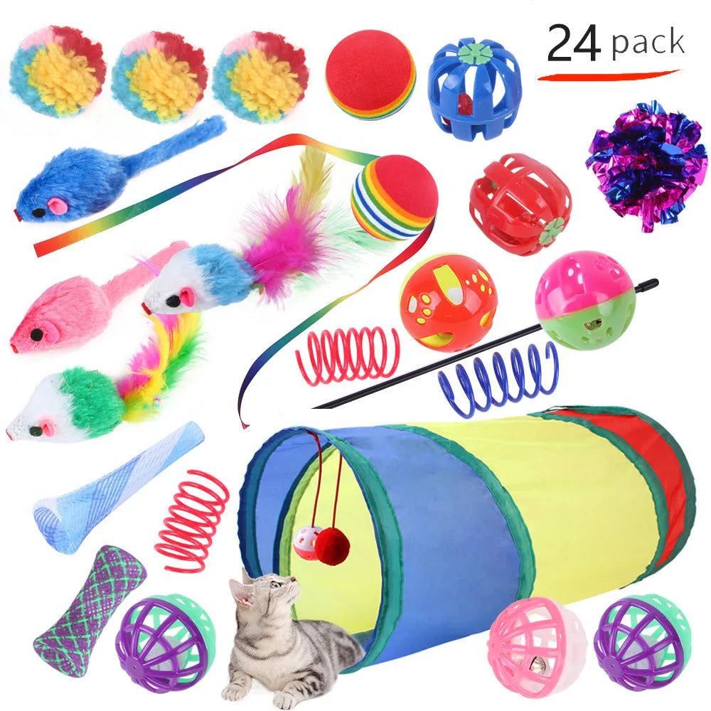 Multi-coloured plastic cat toy set with channel maze design for interactive pet play and enrichment