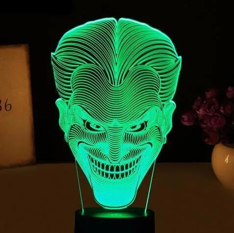 USB 3D LED lamp with acrylic plate showing multiple colour lighting options on black base