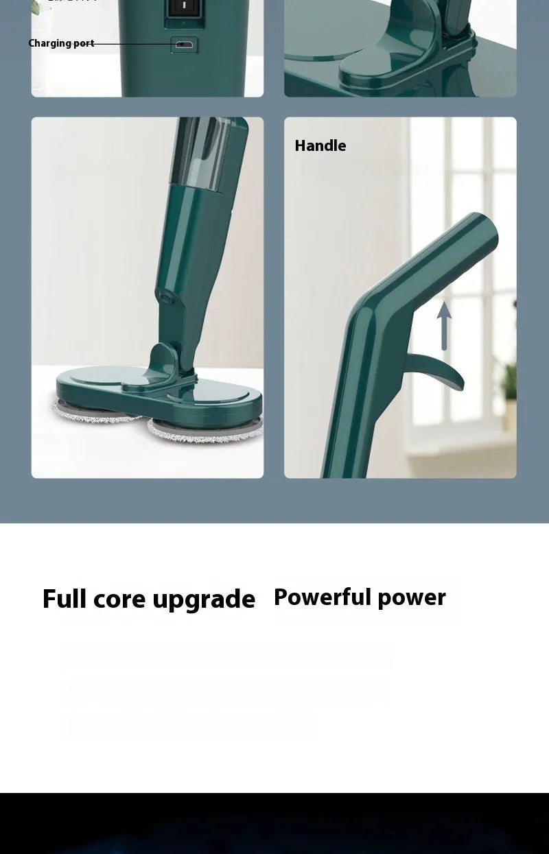 USB rechargeable wireless sweeping and mopping all-in-one machine in white or green.