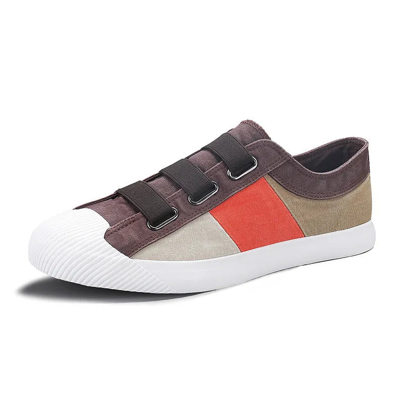 Men's low-top canvas sneakers with elastic band closure and round toe in beige colour.
