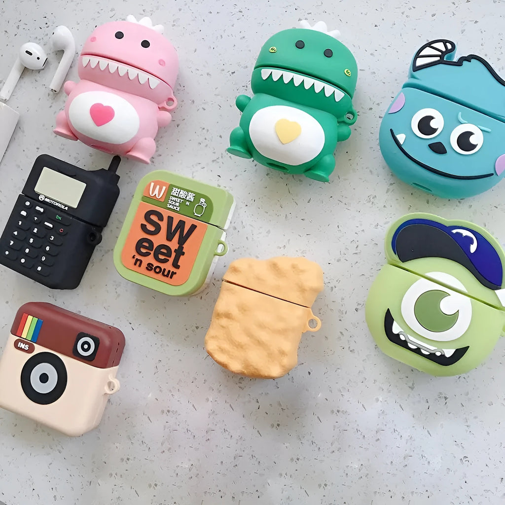 Silicone case for AirPods 1 and 2 generation in assorted colours with cartoon animal designs