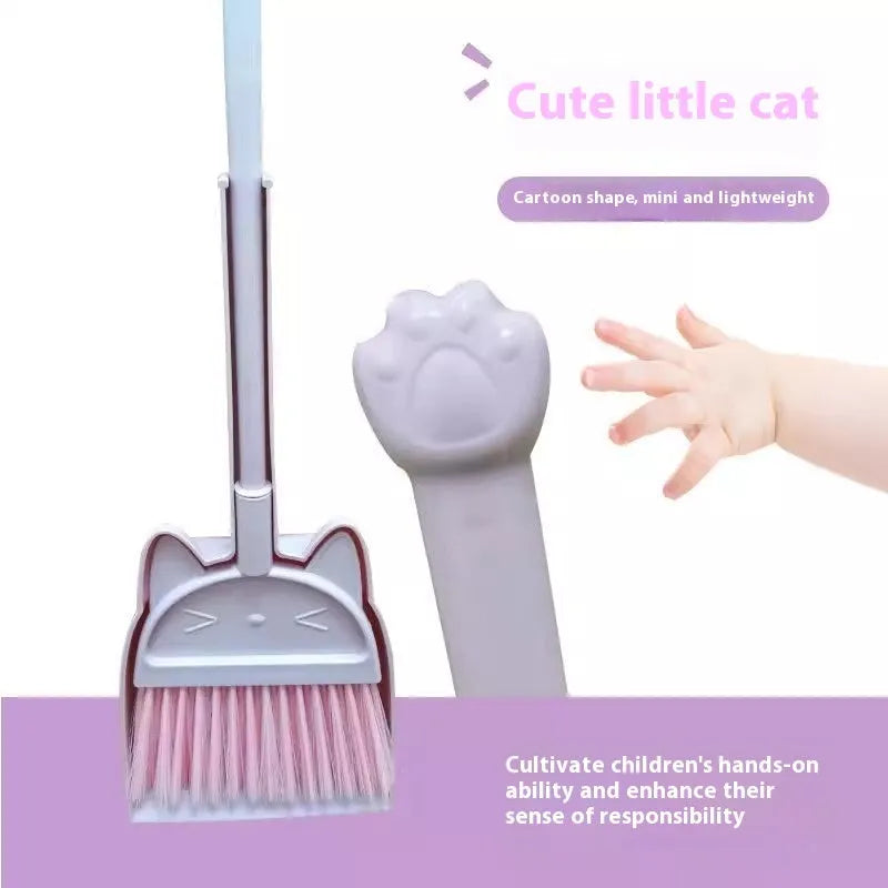 Purple broom and dustpan set with rotating brush holder and non-stick surface