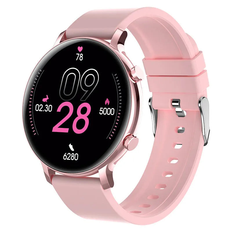 Bluetooth smartwatch with stainless steel strap showing 41-43mm screen with heart rate display