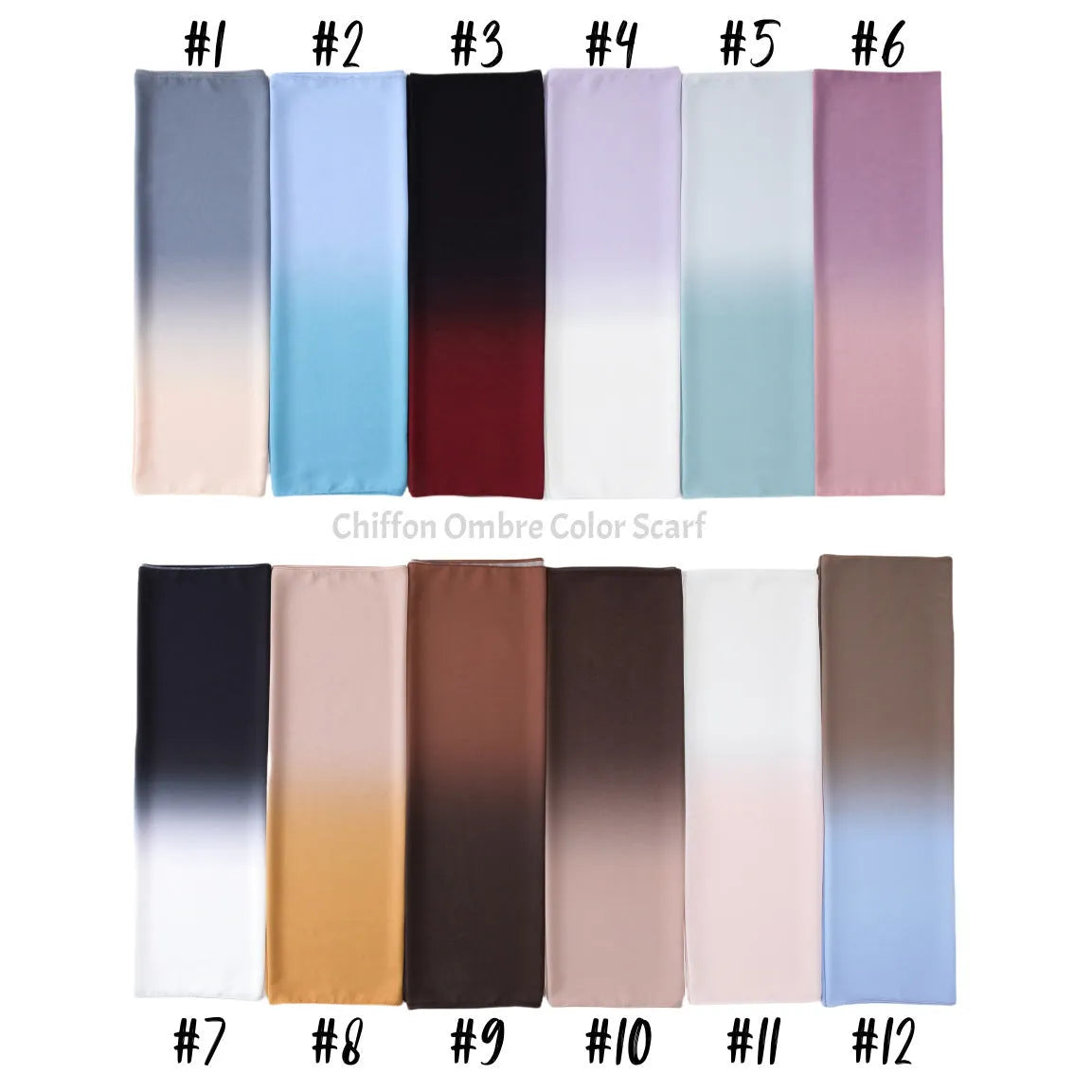Long lightweight chiffon scarf with bubble towel texture in one of twelve colour options, laid flat.