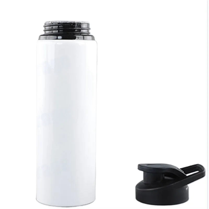 White aluminium sports water bottle for cycling with 600ml and 750ml capacity options