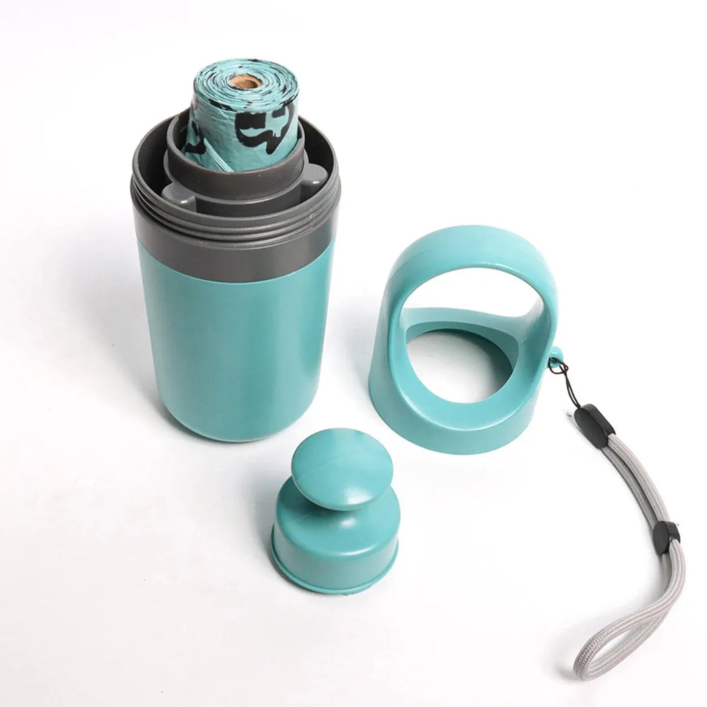 Blue and orange portable pet pooper scooper claw tools with built-in waste bag dispensers.