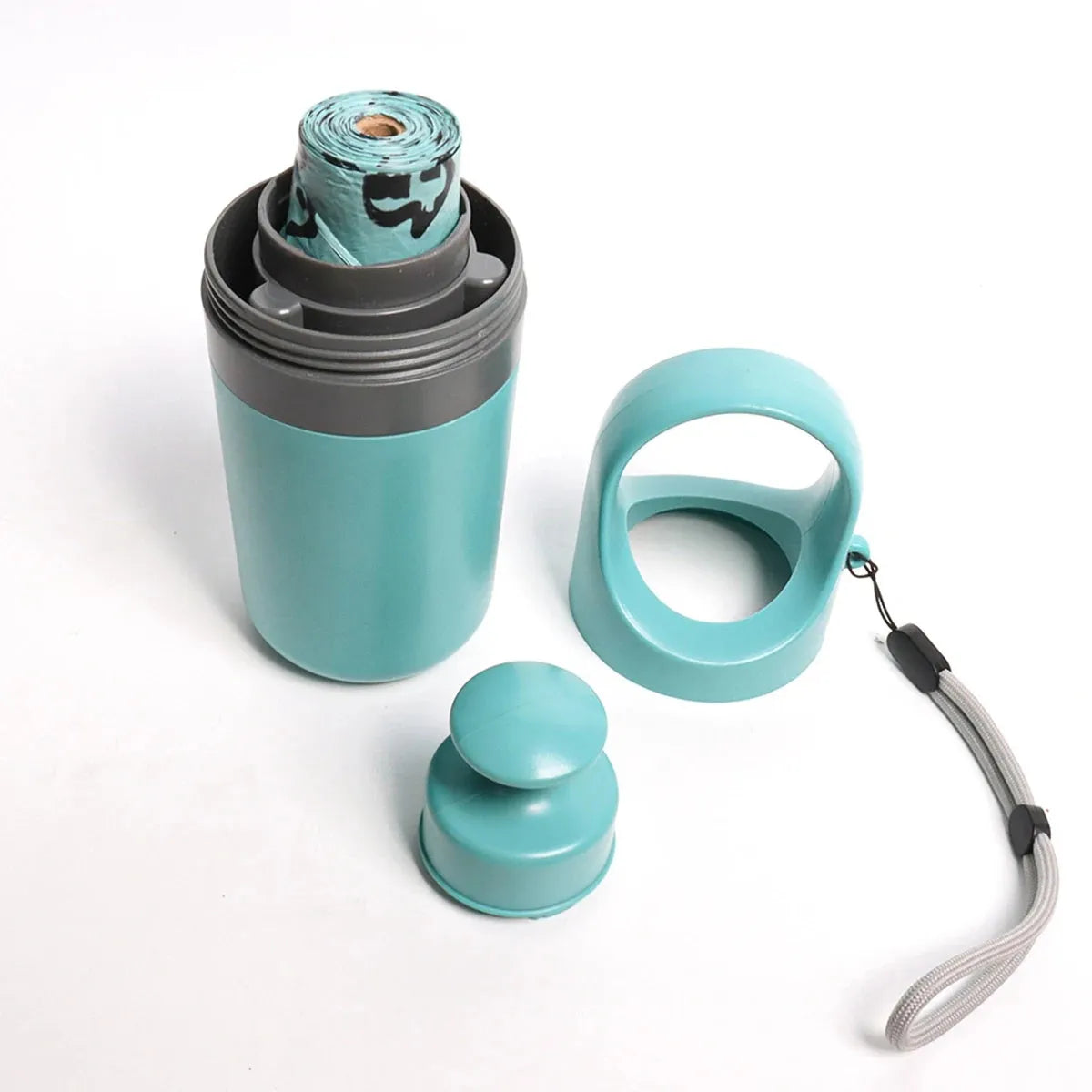 Blue and orange portable pet pooper scooper claw tools with built-in waste bag dispensers.