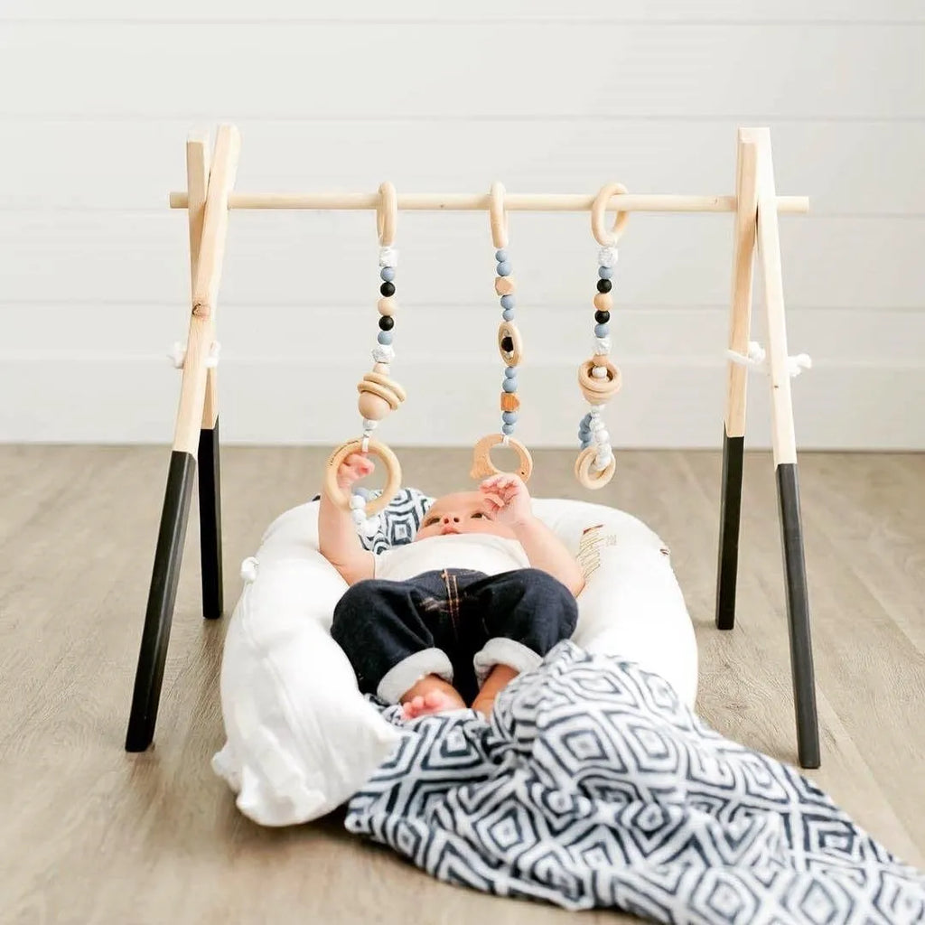 Polished wooden baby infant fitness frame decorative toy, 45cm by 37.5cm by 47.5cm, wooden ornament