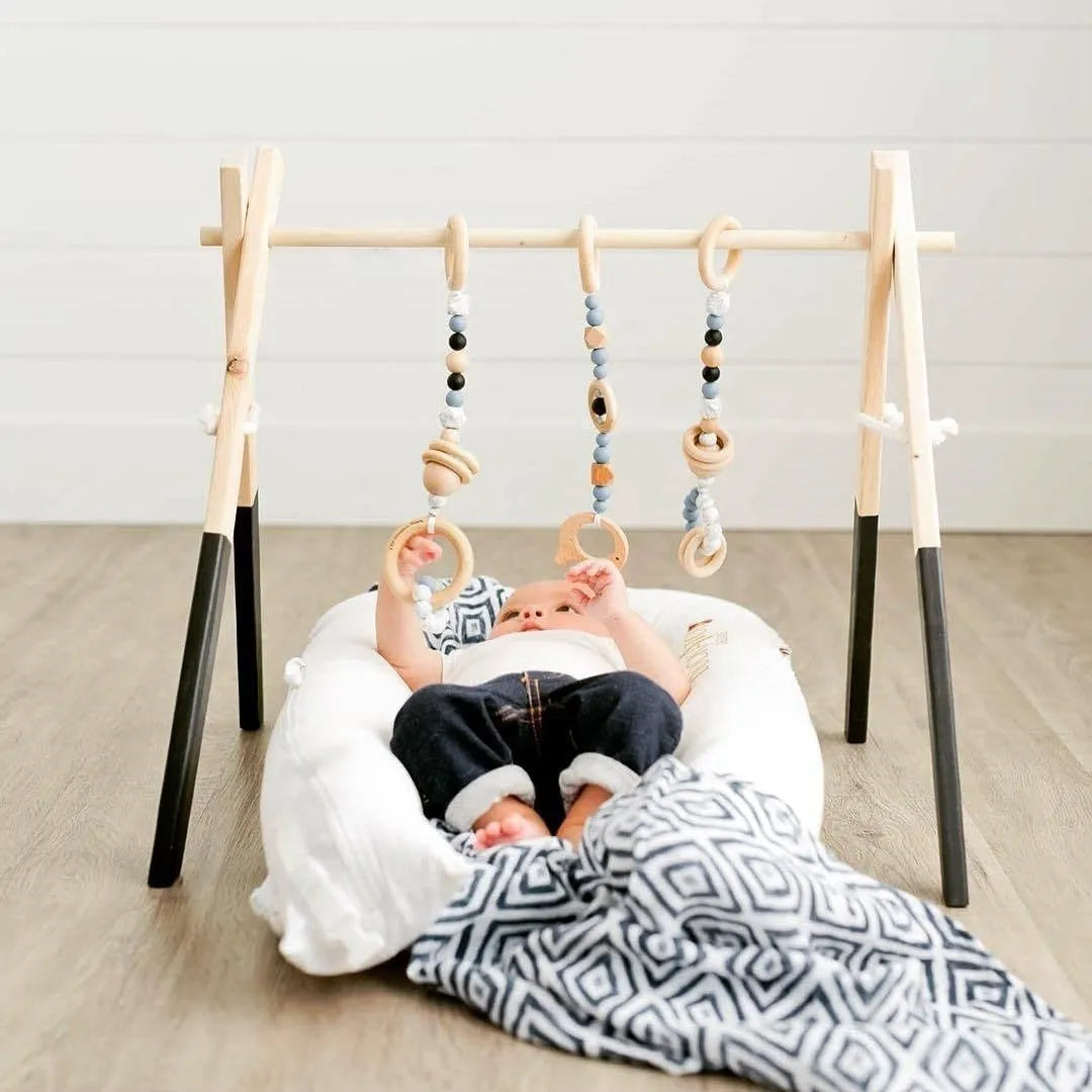 Polished wooden baby infant fitness frame decorative toy, 45cm by 37.5cm by 47.5cm, wooden ornament
