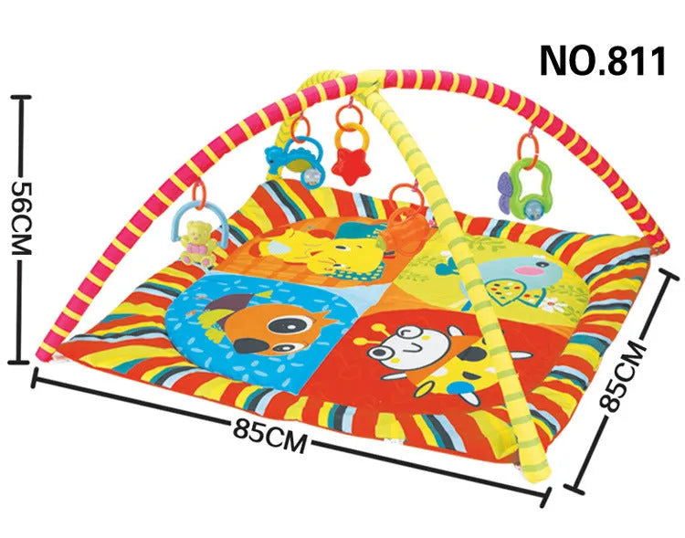 Velvet baby gymnastic rack game blanket with animal design on floor