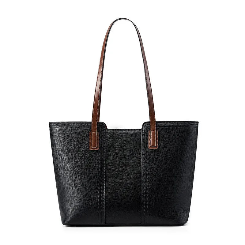 Women's black genuine leather crossbody shoulder bag with multiple internal compartments and a single strap